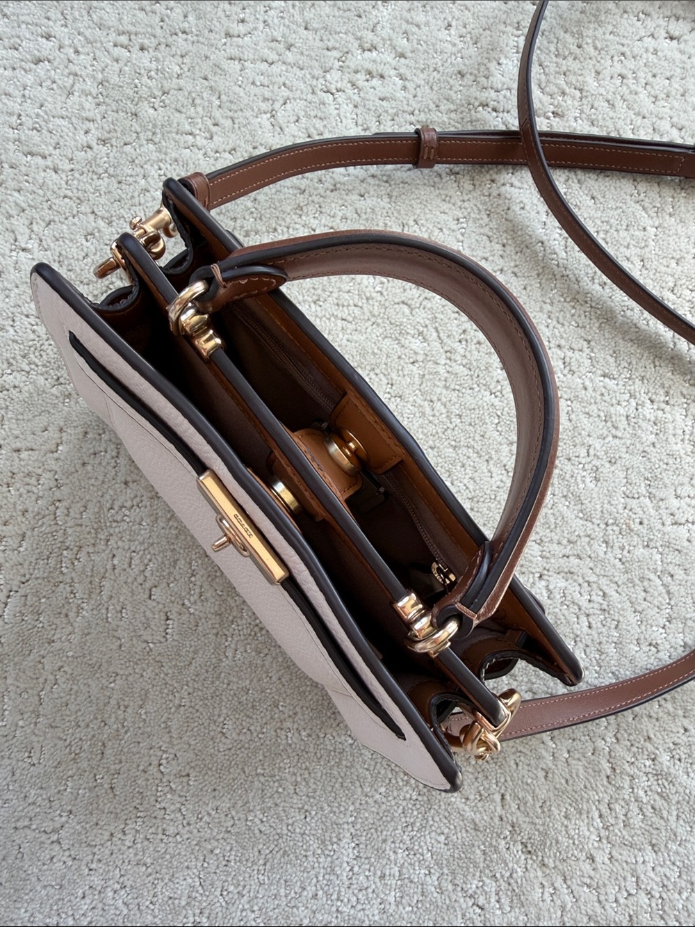 Coach Cream Leather Satchel with Brown Strap and Gold Hardware - Picture 2 of 11
